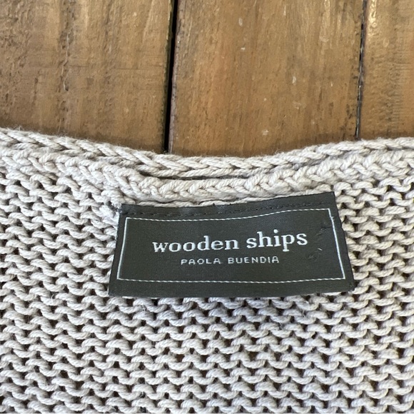 Wooden Ships Maui Chunky Knit Cotton Sweater Small Medium V-neck Beach Boho - Picture 4 of 9